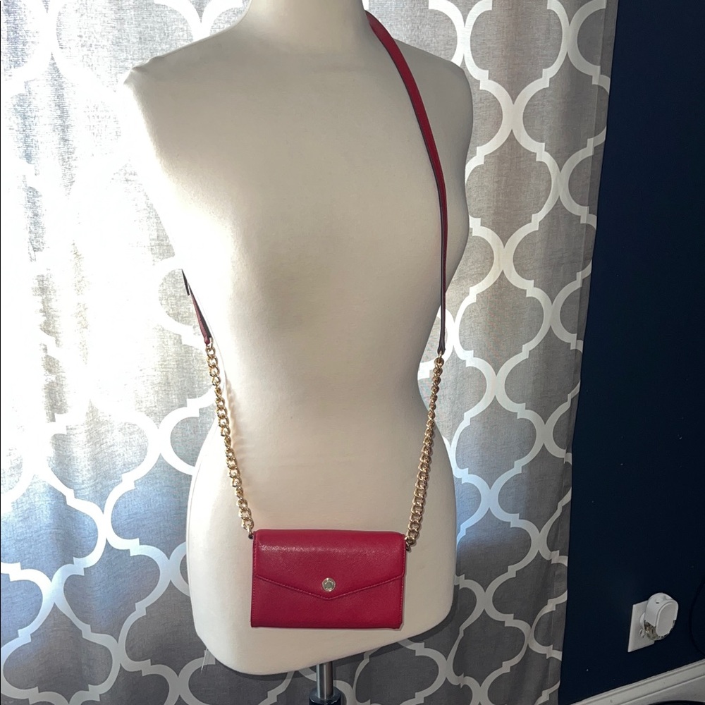 Michael Kors Elegant Red Crossbody Bag with Gold Chain